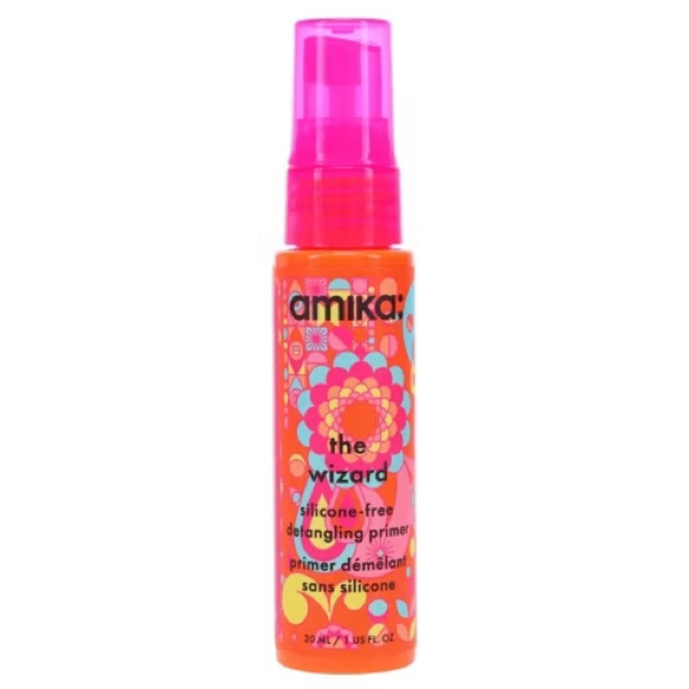 amika The Wizard Detangling Primer - Pink & Orange Bottle
